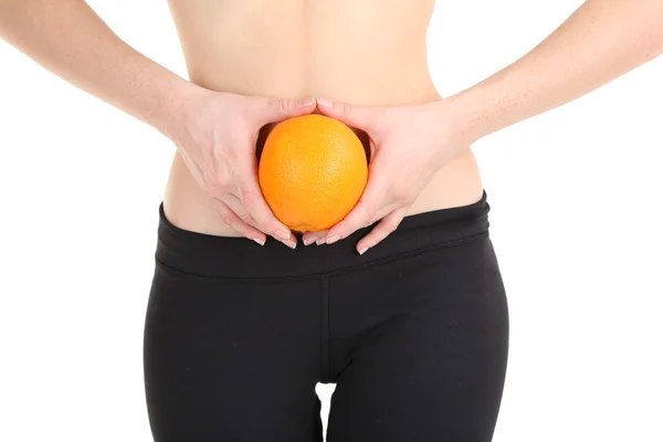 Женская фигура с оранжевой изоляцией на белом — стоковое фото