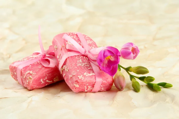 Natural handmade soap, on beige background — Stock Photo, Image