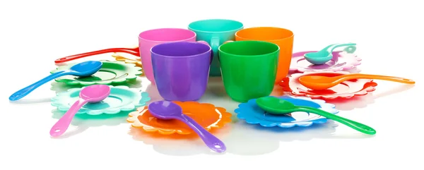 Stoviglie in plastica per bambini isolate su bianco — Foto Stock