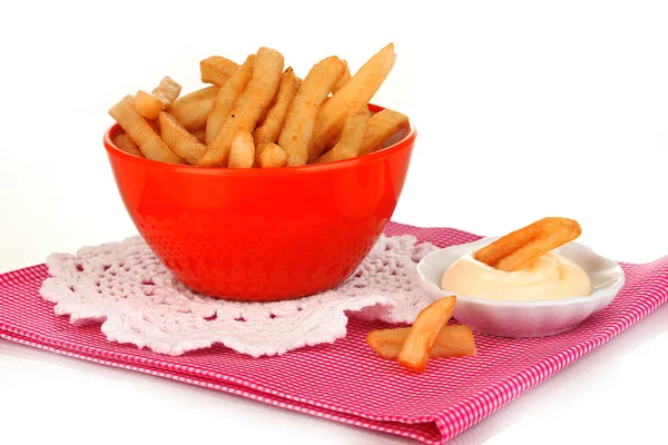 Papas fritas en tazón aislado en blanco — Foto de Stock