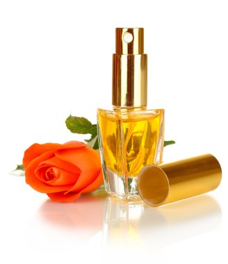 güzel şişe gül desenli beyaz izole kadın parfüm