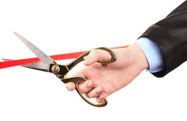 kesme kırmızı kurdele, üzerinde beyaz izole