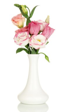 eustoma üzerinde beyaz izole Vazoda Çiçekler buket