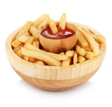 patates kızartması üzerine beyaz izole kase