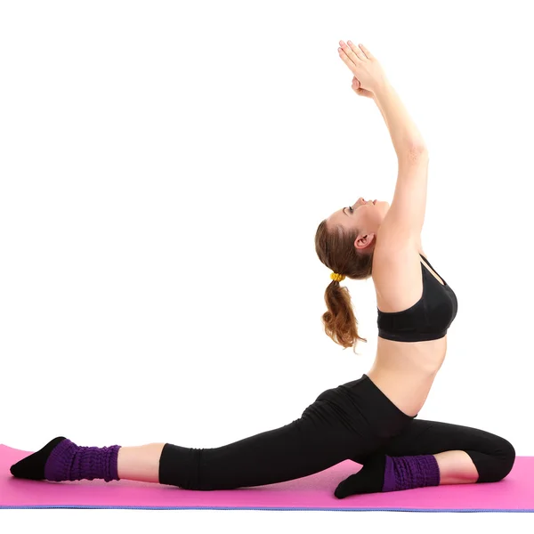 Jonge vrouwen in yoga stijl geïsoleerd op wit — Stockfoto