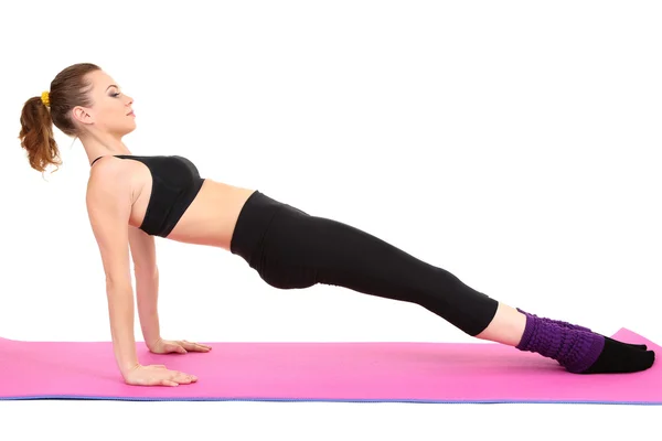 Young woman doing fitness exercises isolated on white — Stock Photo, Image