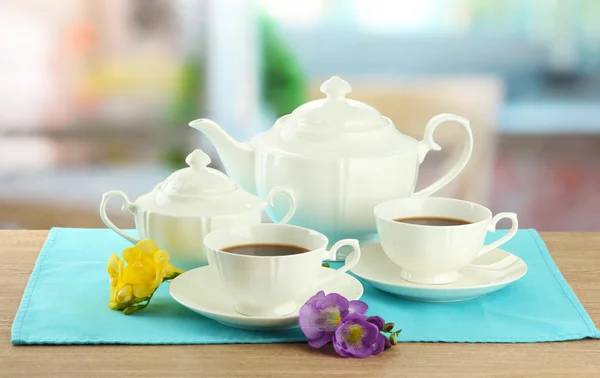 Beautiful tea service on wooden table — Stock Photo, Image