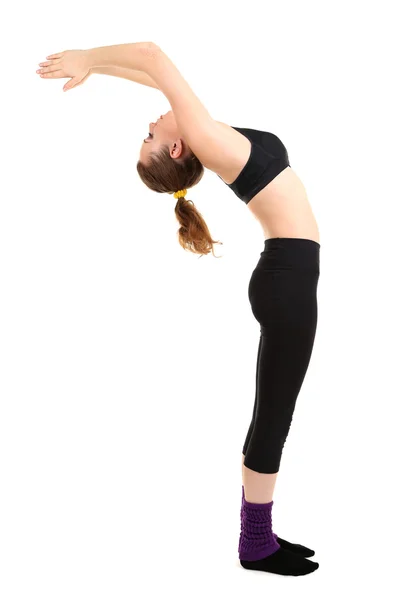 Jonge vrouwen in yoga stijl geïsoleerd op wit — Stockfoto