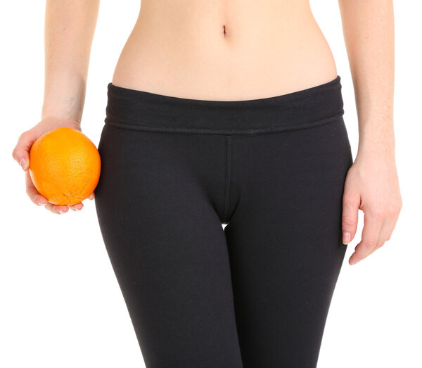 Beautiful female figure with orange isolated on white