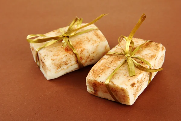 Natural handmade soap, on brown background — Stock Photo, Image
