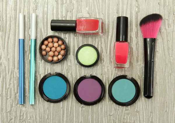 Decorative cosmetics on grey background — Stock Photo, Image