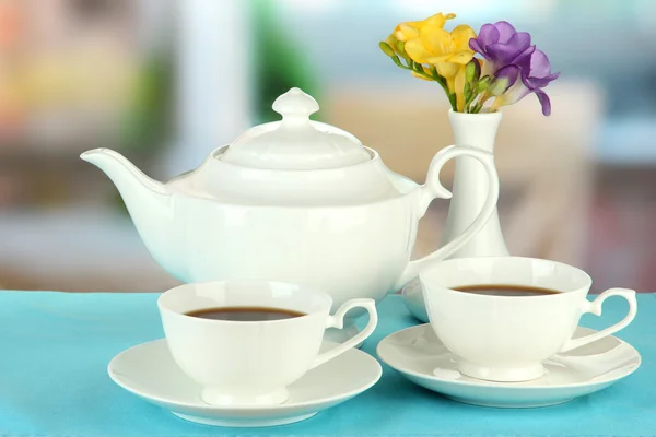 Beautiful tea service on wooden table — Stock Photo, Image