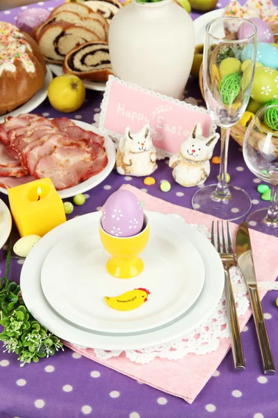 Serving Easter table with tasty dishes close-up — Stock Photo, Image