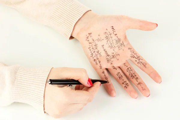 Написать шпаргалки на руке изолированы на белом — стоковое фото