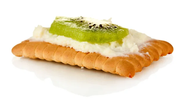 Biscotti con formaggio di latte e kiwi, isolati su bianco — Foto Stock