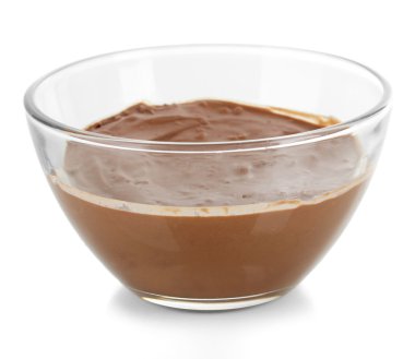 çikolata üzerinde beyaz izole kase