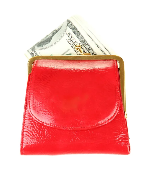 Bolsa com notas de cem dólares, isolada em branco — Fotografia de Stock