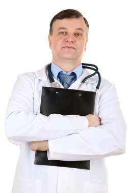 tıbbi doktor stetoskop ve üzerinde beyaz izole Pano