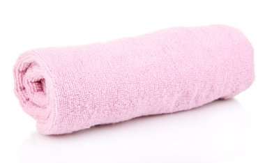 pembe havlu üzerinde beyaz izole kadar haddelenmiş