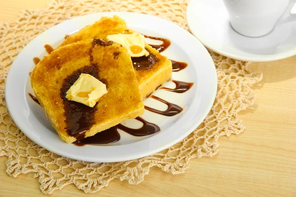 White bread toast with chocolate on plate in cafe — Stock Photo, Image