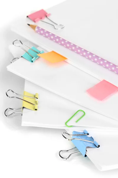 Documents with binder clips close up — Stock Photo, Image