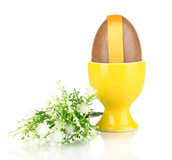 Chocolate egg in stand isolated on white — Stock Photo, Image