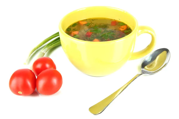 白で隔離されるカップの香りスープ — ストック写真