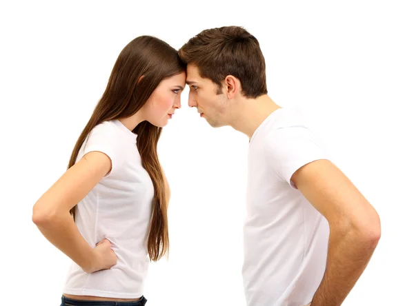 Junges Paar streitet isoliert auf Weiß — Stockfoto