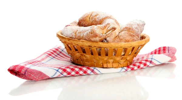 Taste croissants in basket isolated on white — Stock Photo, Image