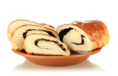 somun ile üzerine beyaz izole renkli plaka üzerinde haşhaş tohumu