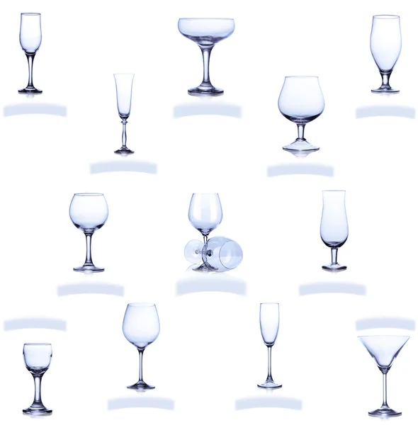 Collection of empty glasses isolated on white background — Stock Photo, Image