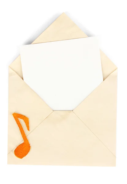 Старий конверт з чистим папером ізольований на білому — стокове фото