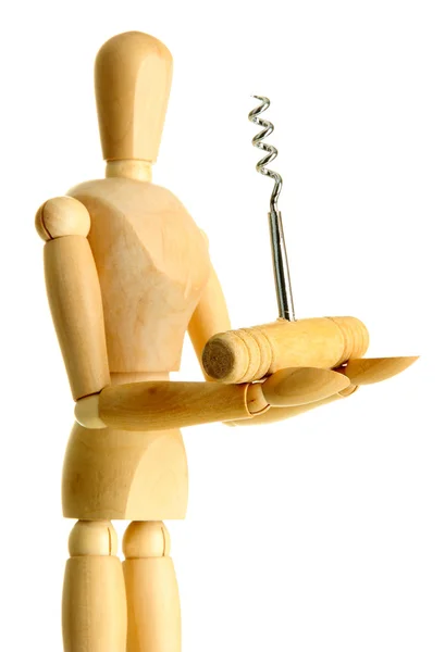 Mannequin with corkscrew, isolated on white — Stock Photo, Image