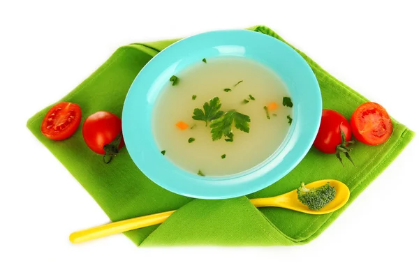 Sopa de dieta con verduras en plato aislado en blanco — Foto de Stock