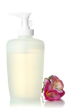 şişe ile üzerine beyaz izole sıvı sabun