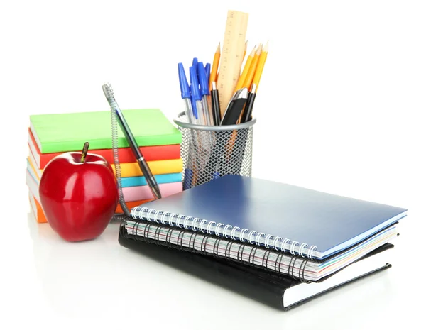 School en office supplies op geïsoleerde Wit — Stockfoto