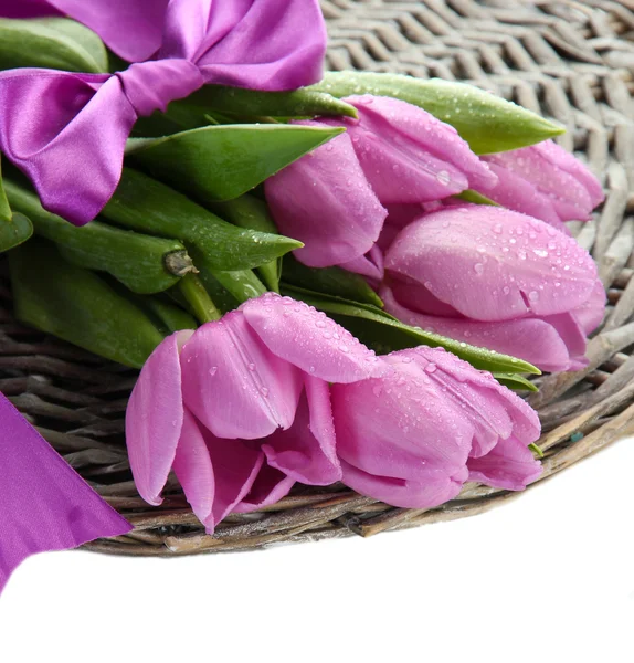 Beautiful bouquet of purple tulips, isolated on white — Stock Photo, Image