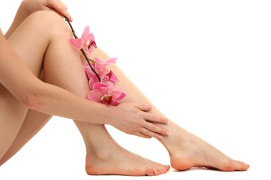 güzel kadın bacakları, üzerinde beyaz izole