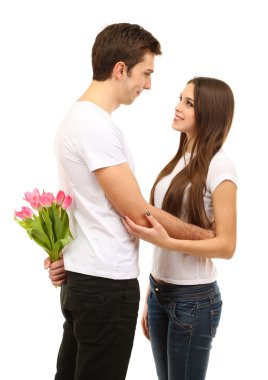 seven çift ile üzerine beyaz izole laleler