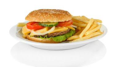 kızarmış patates, üzerine beyaz izole lezzetli çizburger