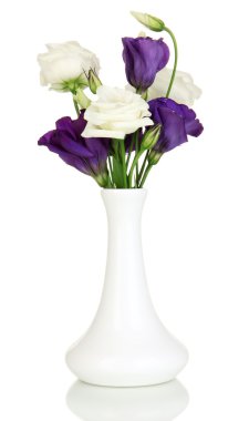eustoma üzerinde beyaz izole Vazoda Çiçekler buket