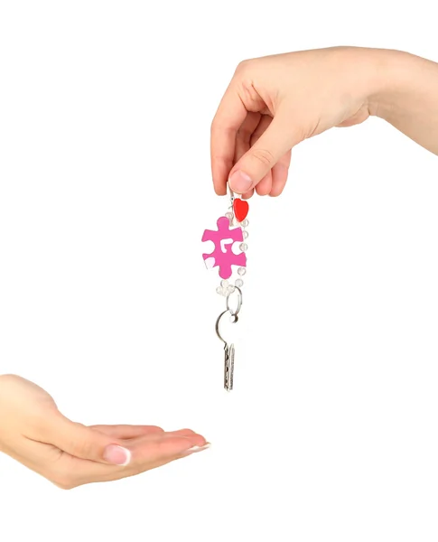 Transfer of house keys isolated on white — Stock Photo, Image