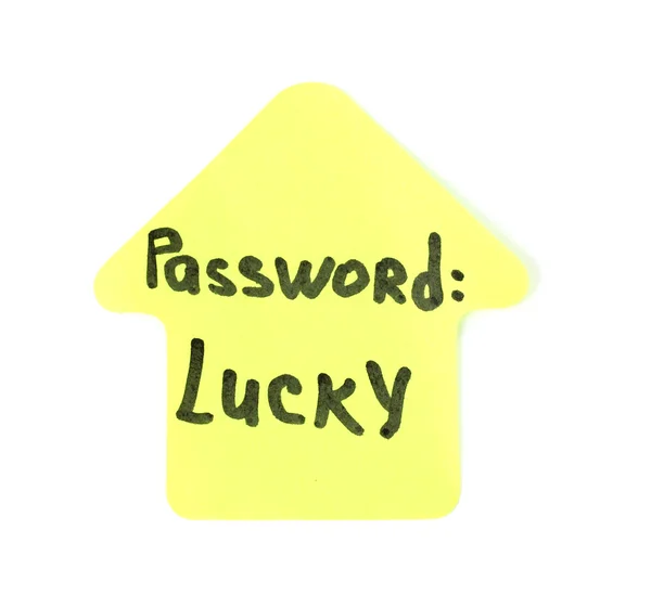 Sticker-reminder with most popular password, isolated on white — Stock Photo, Image