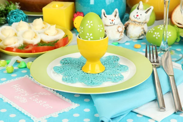 Serving Easter table with tasty dishes close-up — Stock Photo, Image