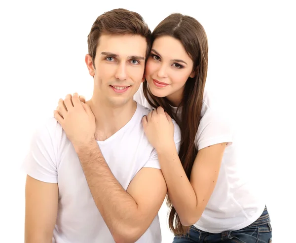 Casal amoroso isolado no branco — Fotografia de Stock