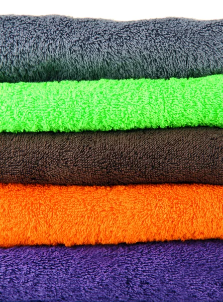 Pile of colorful towels, isolated on white — Stock Photo, Image