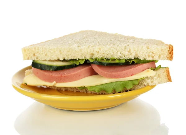 Sandwich su piastra isolato su bianco — Foto Stock