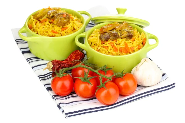 Delicious pilaf with vegetables isolated on white — Stock Photo, Image