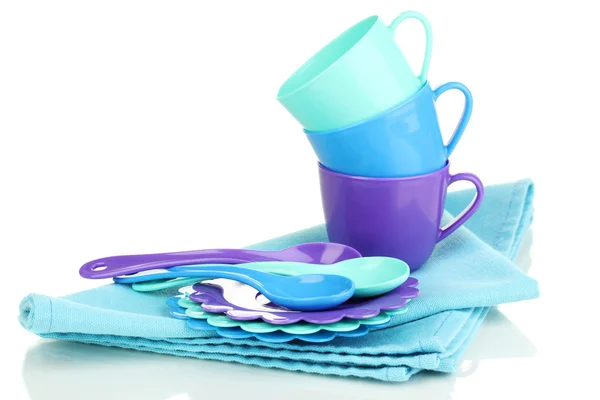 Children's plastic tableware isolated on white — Stock Photo, Image