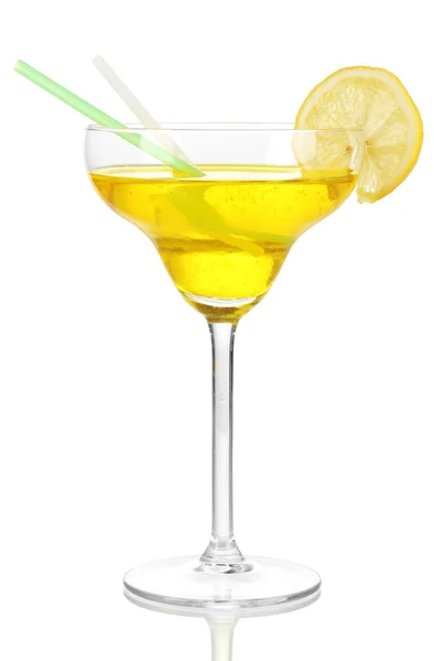 Yellow cocktail in glass isolated on white — Stock Photo, Image